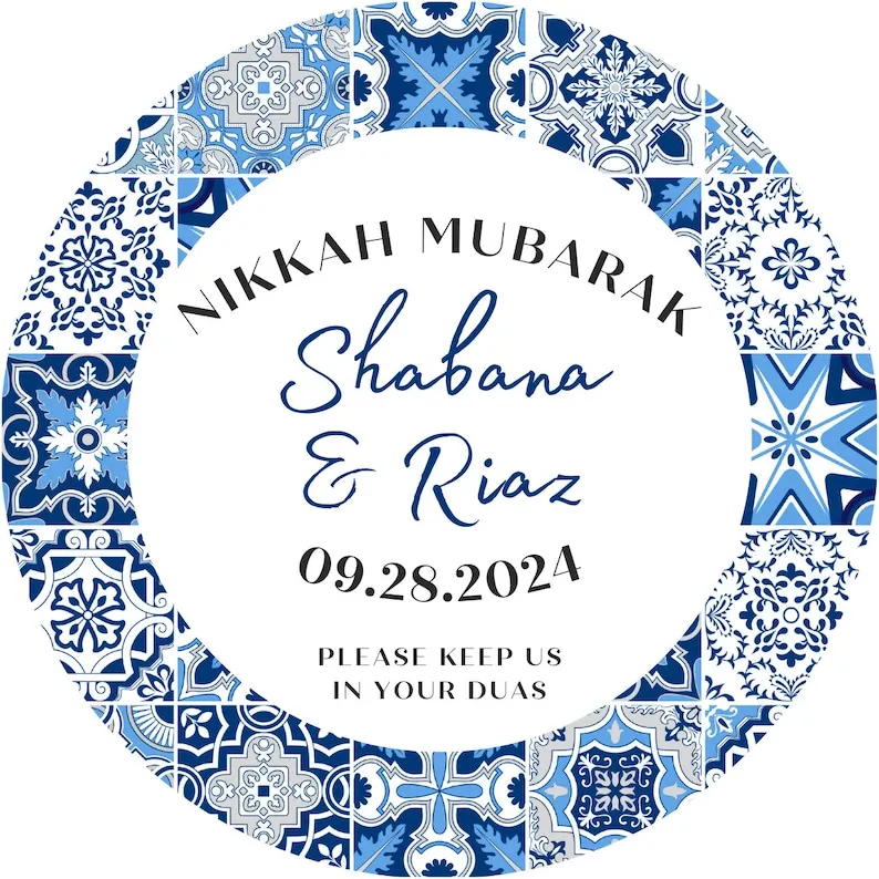 Custom Personalized Islamic Nikkah Stickers – Wedding, Shadi, Mehndi, Walima, or Engagement Favors – Gift Favors, 100 Pieces