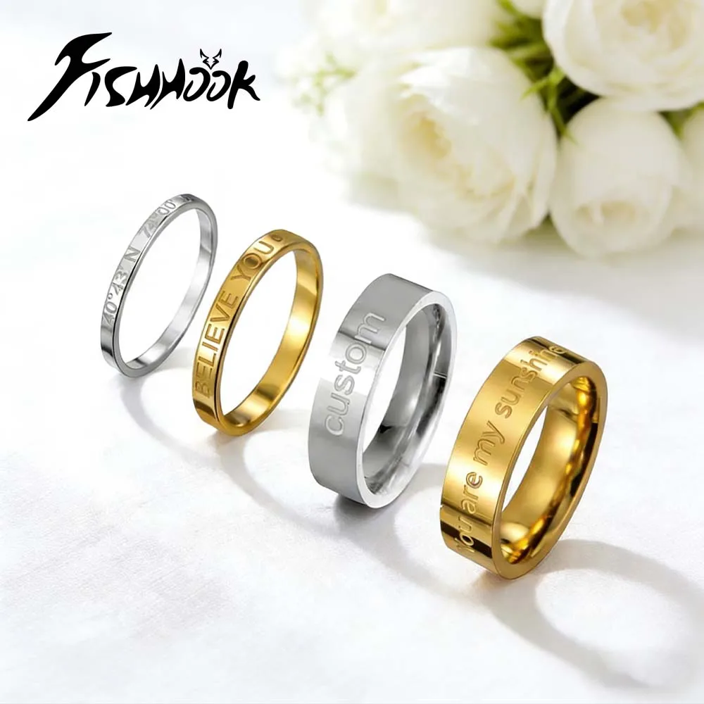 Wedding Bands Matching Couple Rings Set Engrave Name Finger Ring Personalized Custom Gift For Woman Men Stainless Steel Jewelry