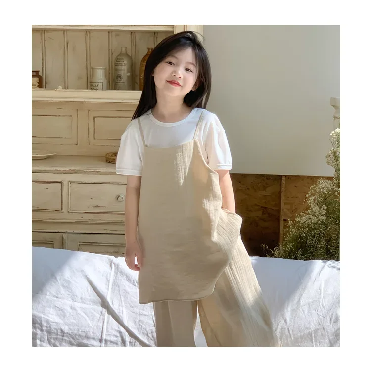 Baby Girl Clothes Suit Summer Girls Set 2024 New Korean Solid Color Refreshing Little Girl Halter Pants Two-piece Set