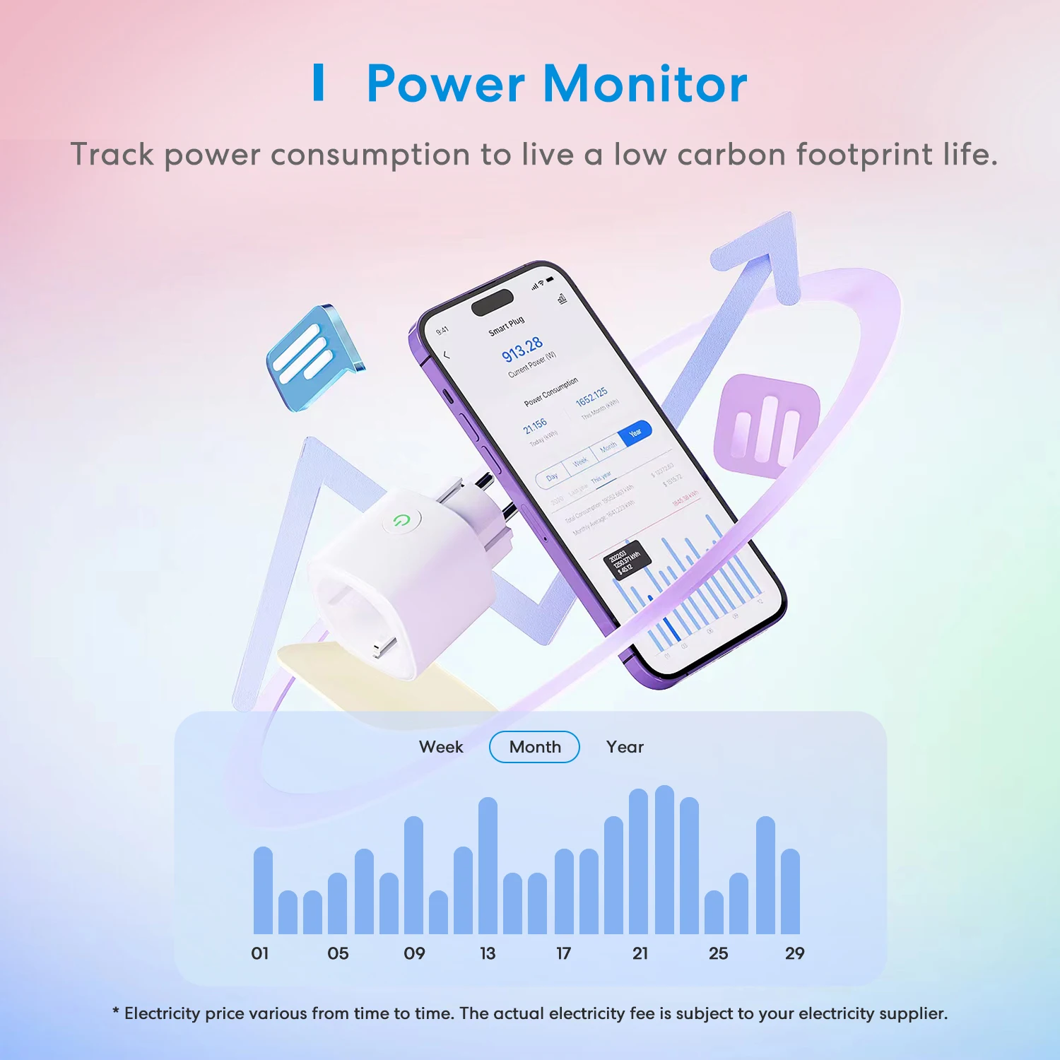 Meross Matter Smart Wi-Fi EU-Stecker mit Energiemonitorfunktion Funktion Funktioniert mit Apple Homekit Google Home Smartthings Alexa – Detail 7