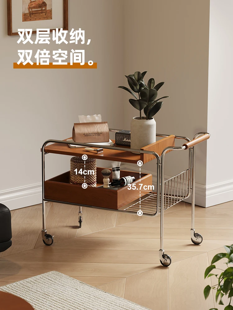 Solid wood antique cart, sofa side can be moved, retro Japanese coffee table, living room, net red sideboard dining car