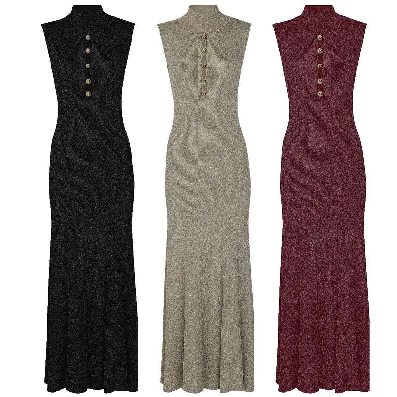 

Elegant Summer New Fashion Knitted Shiny Thread Slimming Long Sleeveless Women's Dress Bright Sequin mid Waist Bodycon Dress