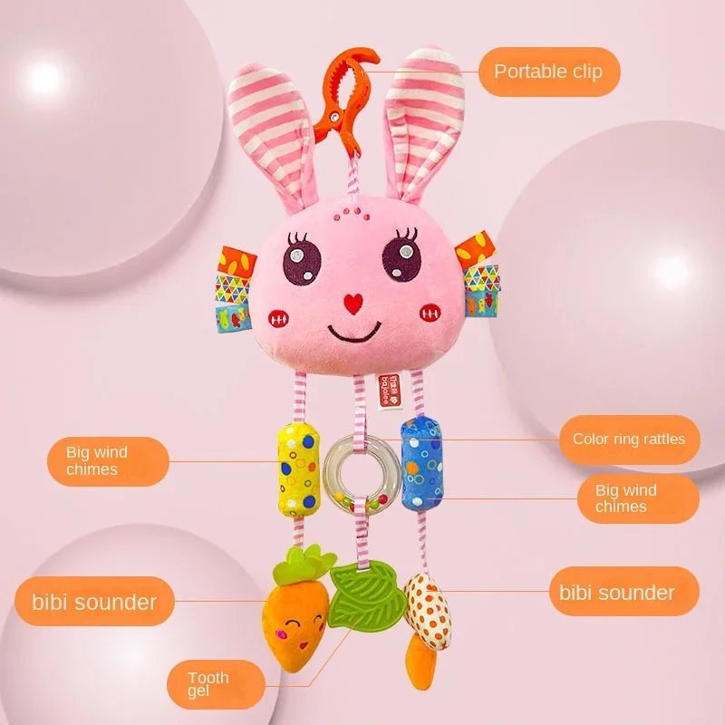 Qg-pingente de brinquedo de pelúcia para bebê, chocalho do assento de segurança, cabeceira, boneca Wind Chime, 0-1 ano de idade