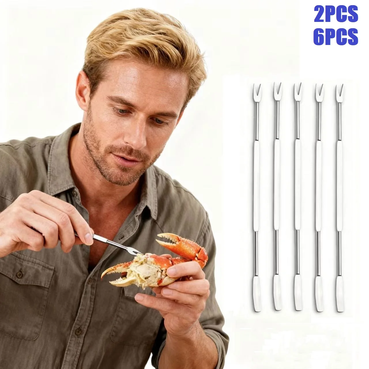 2/6PCS Stainless Steel Crab Meat Picker Seafood Eating Tool Fruit Fork Nutcracker Nut Tool Needle for Kitchen And Dining