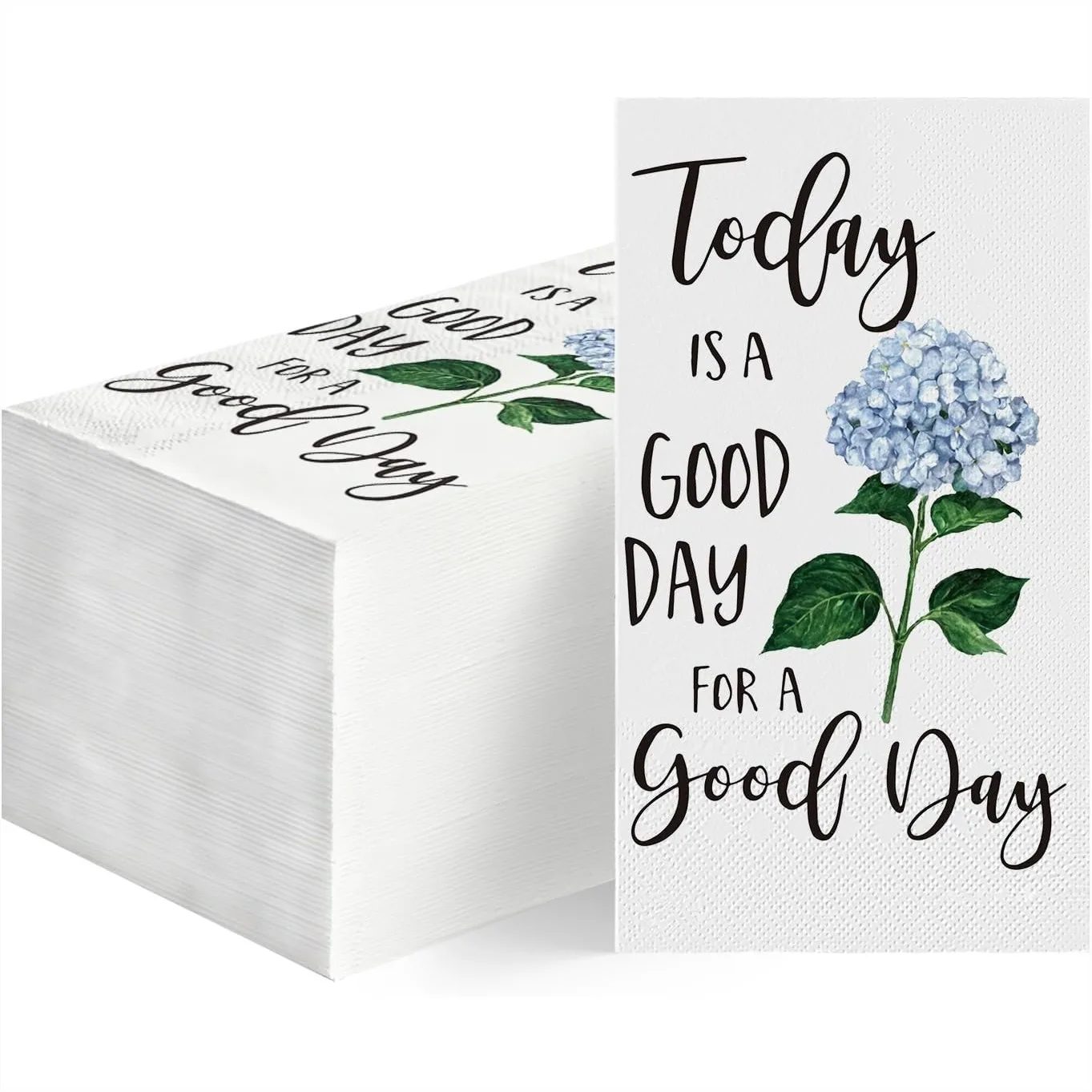

100 Disposable Paper Guest Napkins with Blue Hydrangea Design for Party Lunch Dinner