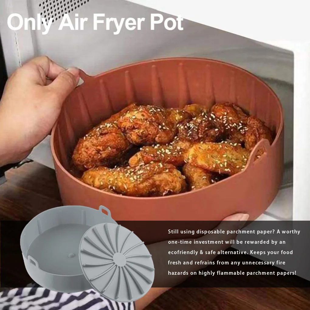 Air Fryer Pot Silicone Air Fryer Basket Heat-resistant Non-stick Pan, Small, 16cm, Coffee