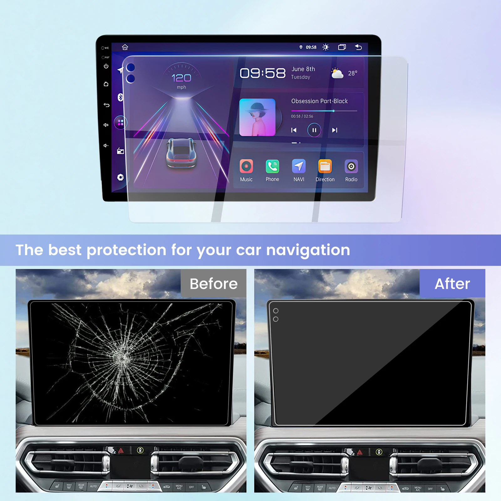 Accessories For 9/10inch Android Car Radio Multimedia Player empered Glass Protective Film Sticker Waterproof Scratach Resistant