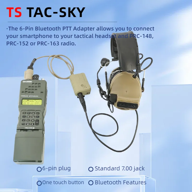 TS TAC-SKY 6-Pin Military PTT Adapter Compatible with PRC148/152/163 Walkie-Talkies for Tactical Headsets to Smartphones