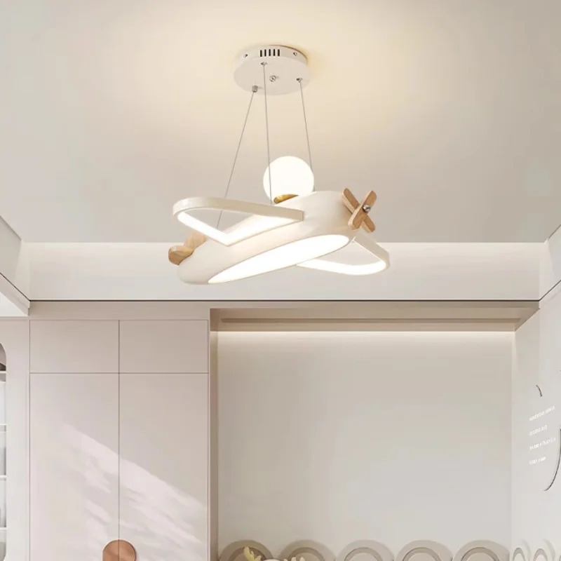 Nordic aeronave design led lustre de teto regulável para berçário lâmpada do quarto das crianças decoração casa bola vidro pendurado luminárias