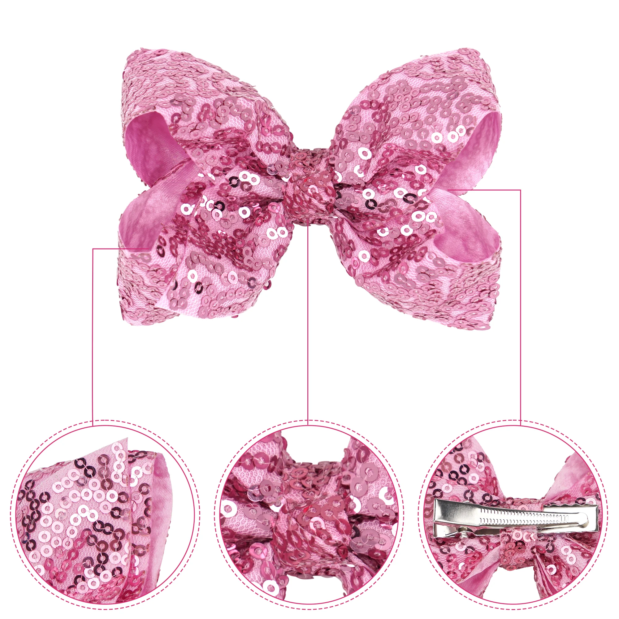 12Pieces(6Colors In Pairs) Bling Sparkly Sequins Bows Alligator Hair Clips Baby Girls Mix Colored Solid Ribbon Hair Bows Clip