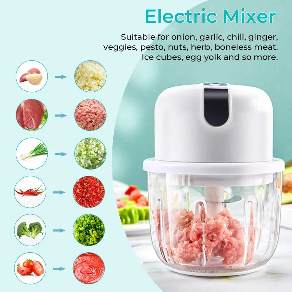 Electric Garlic Chopper Multi-Function Food Processor Blenders For Kitchen USB Charging Meat Grinder Kitchen Tools