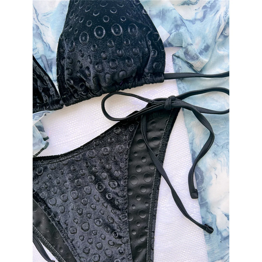 Neuer Halter-Bikini aus Samt mit hohem Beinausschnitt, Damen-Badebekleidung, zweiteiliger Bikini-Set, gepolsterter Badeanzug, Badeanzug, Schwimmbikini V4502 – Detail 17