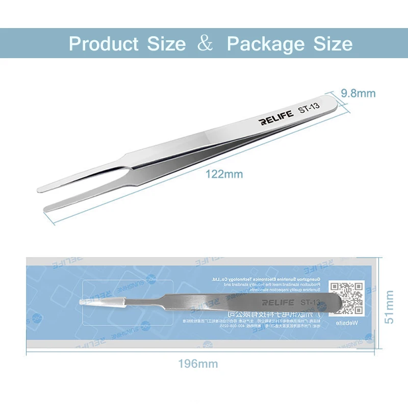 RELIFE ST-13 Precision Flat Tip Tweezers Anti-magnetic Adsorption Electronics Motherboard BGA Phone Repair Forceps