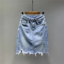Saias de botões de cintura alta femininas, bolsos emendados, perolados de diamantes, cor sólida irregular, casual, novo, trajeto coreano, verão, 2022