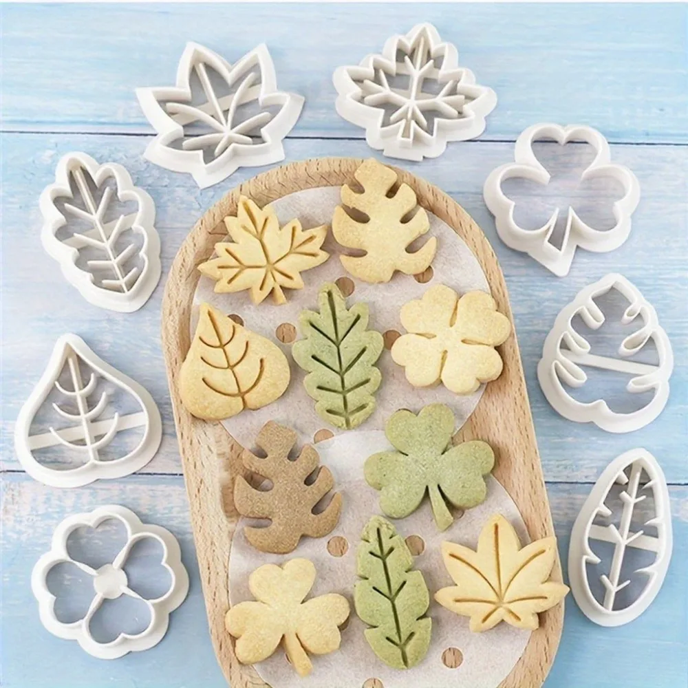 8Pcs Leaf  Plant Flower Fruit Cookie Cutter Mold Set 3D Press Molds Kitchen Tools for Baking Fondant Themed Treats Cookie Stamps