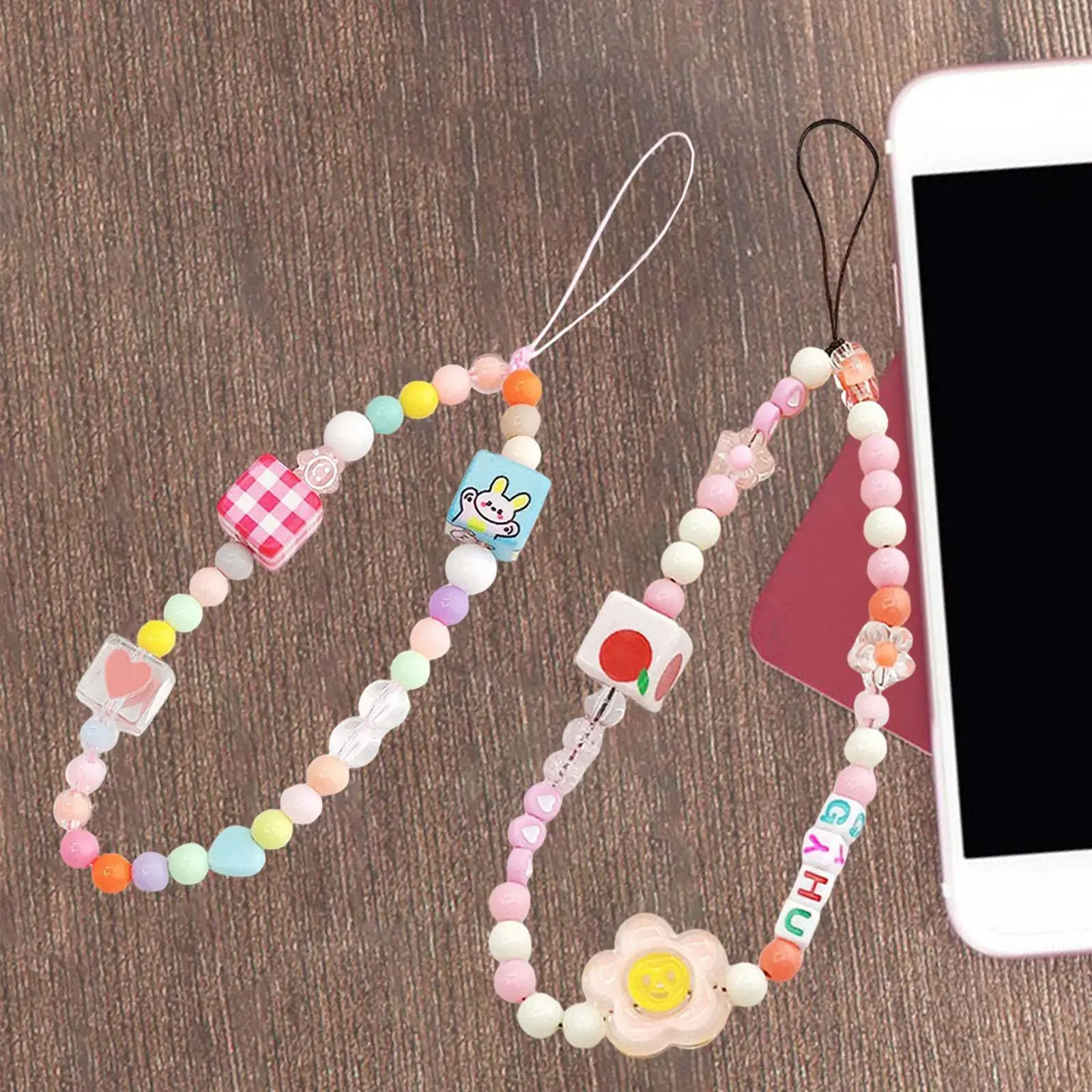 Beads Bracelet Keychain Phone Chain Strap Multipurpose Women Bag Accessory Phone