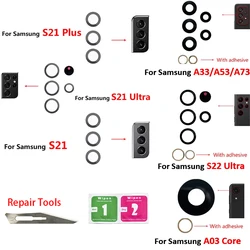 Nuovo obiettivo in vetro per fotocamera posteriore posteriore con adesivo per Samsung A33 A53 A73 A52 A72 A03 Core A82 S22 S21 Plus S21 Ultra Fe
