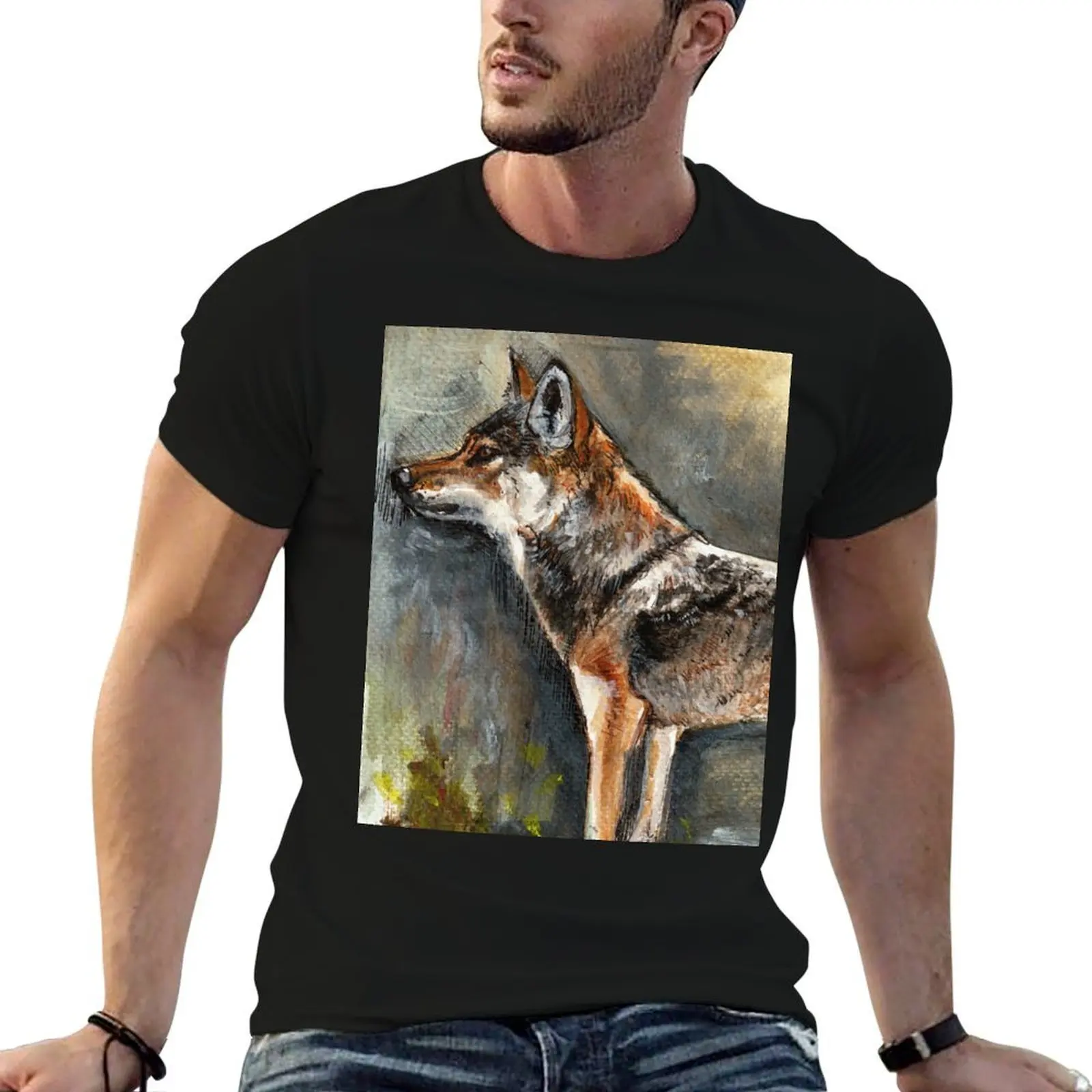 Eastern Wolf Watercolor T-Shirt plus size tops boys animal print shirts men graphic