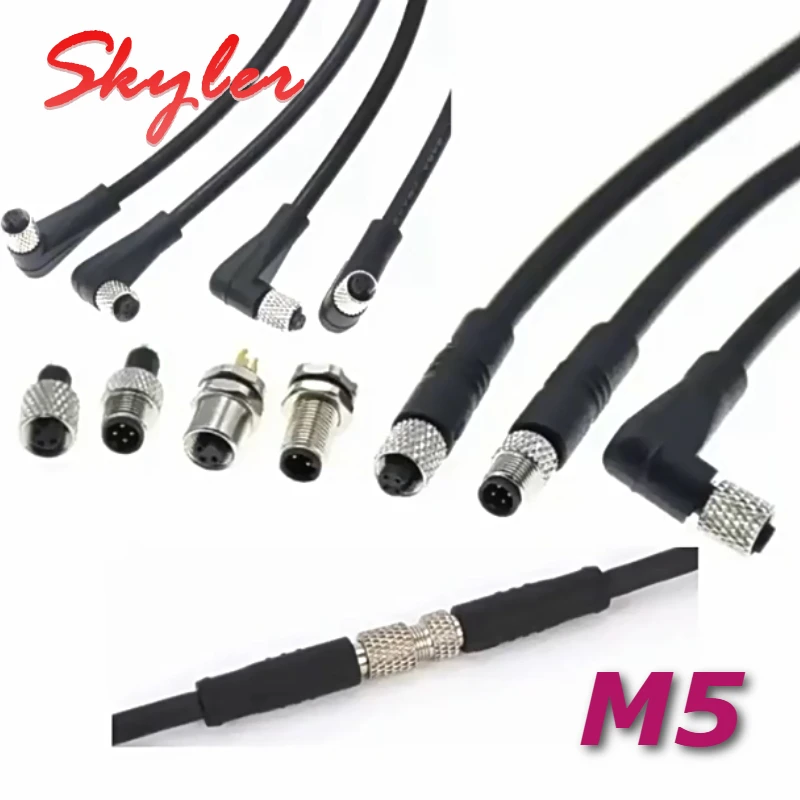 Waterproof M5 3Pin 4Pin Straight/Elbow Male Female Connector Cable IP67 M5 3/4 Core Aviation Plug Socket Sensor with Line 0.3-5M