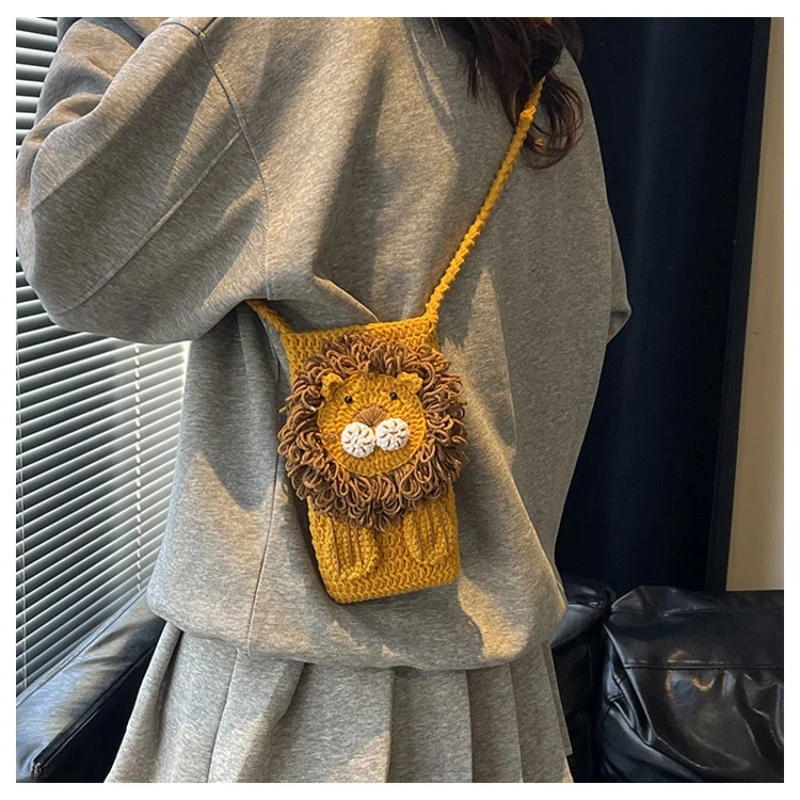 

Fashion Women Woven Tote Mini Knitted Handbag Crossbody Phone Bag Weaving Shoulder Bag Hand Crochet Bag Stitching Shopper Bag