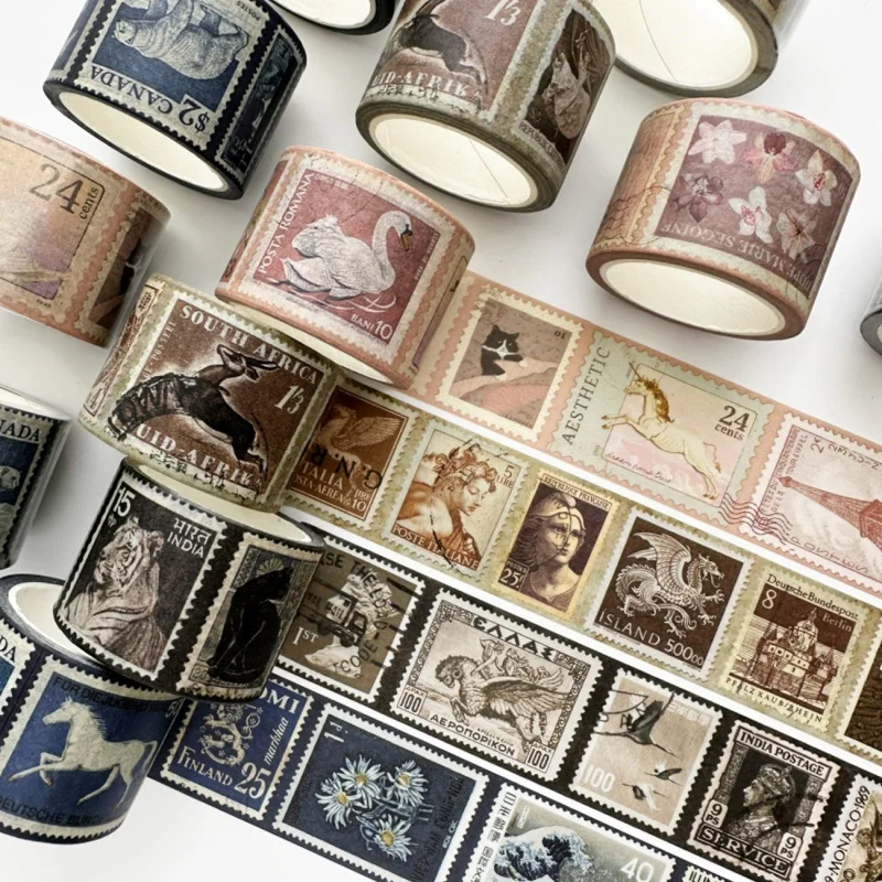 1pc Stamp Series Adhesive Tape DIY Hand Account Collage Material Decorative Tape Handmade Decoration For Magazines