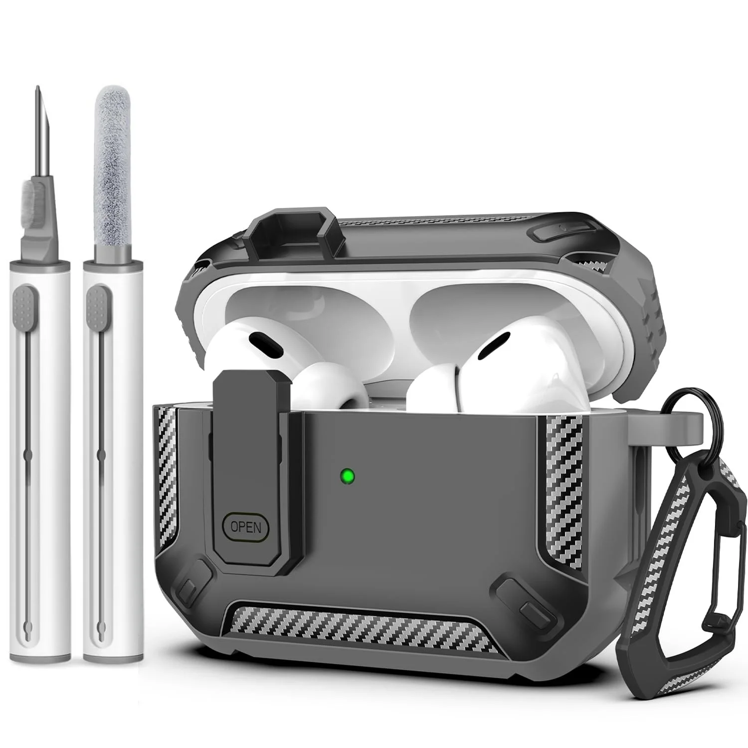 2025 für Airpods Pro 3 Secure Lock Kopfhörerhülle, stoßfeste Hartschale, vollständige Schutzhülle mit Reinigungsstift für AirPods Pro 3