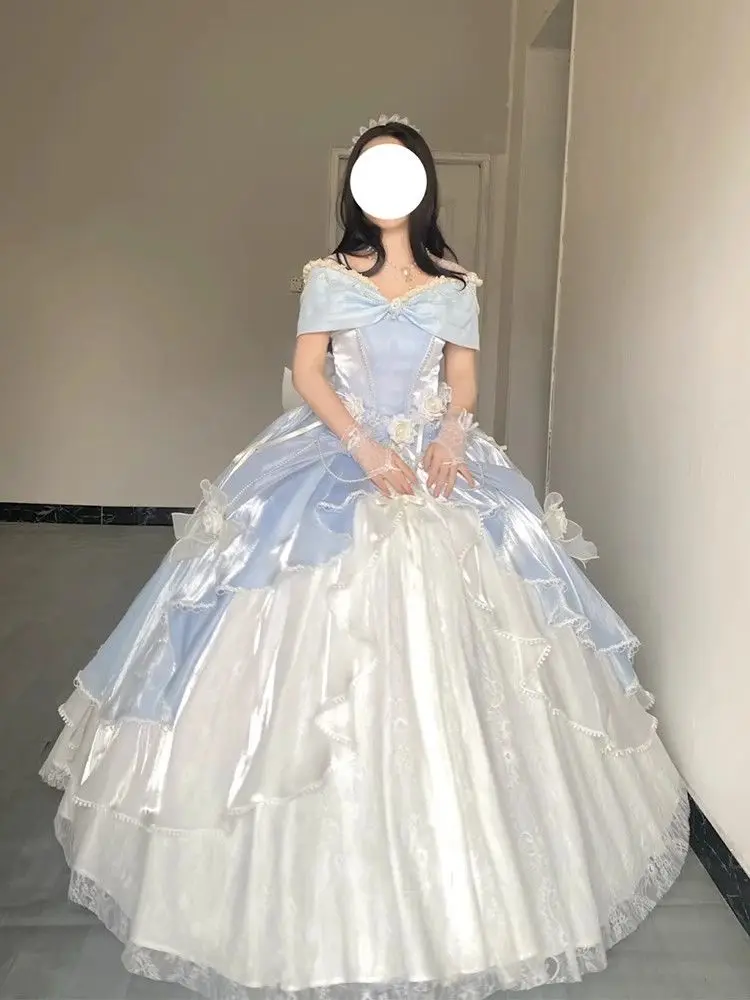 Vestido de noche de Lolita de industria pesada de boda de flores para mujer, día del estudiante de Escape azul, ceremonia para adultos, examen de arte, presentador de música Vocal