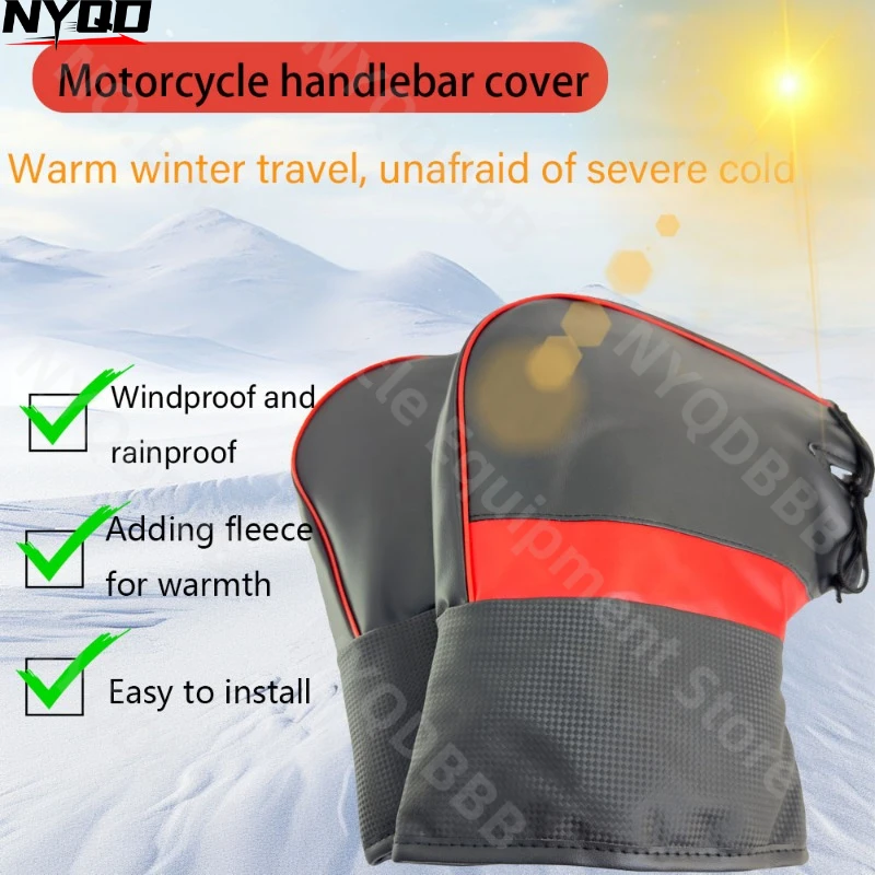 Motorcycle and Electric Bike Handlebar Cover with Anti Cold Anti Freezing Waterproof and Sunscreen Leather Fabric Elastic