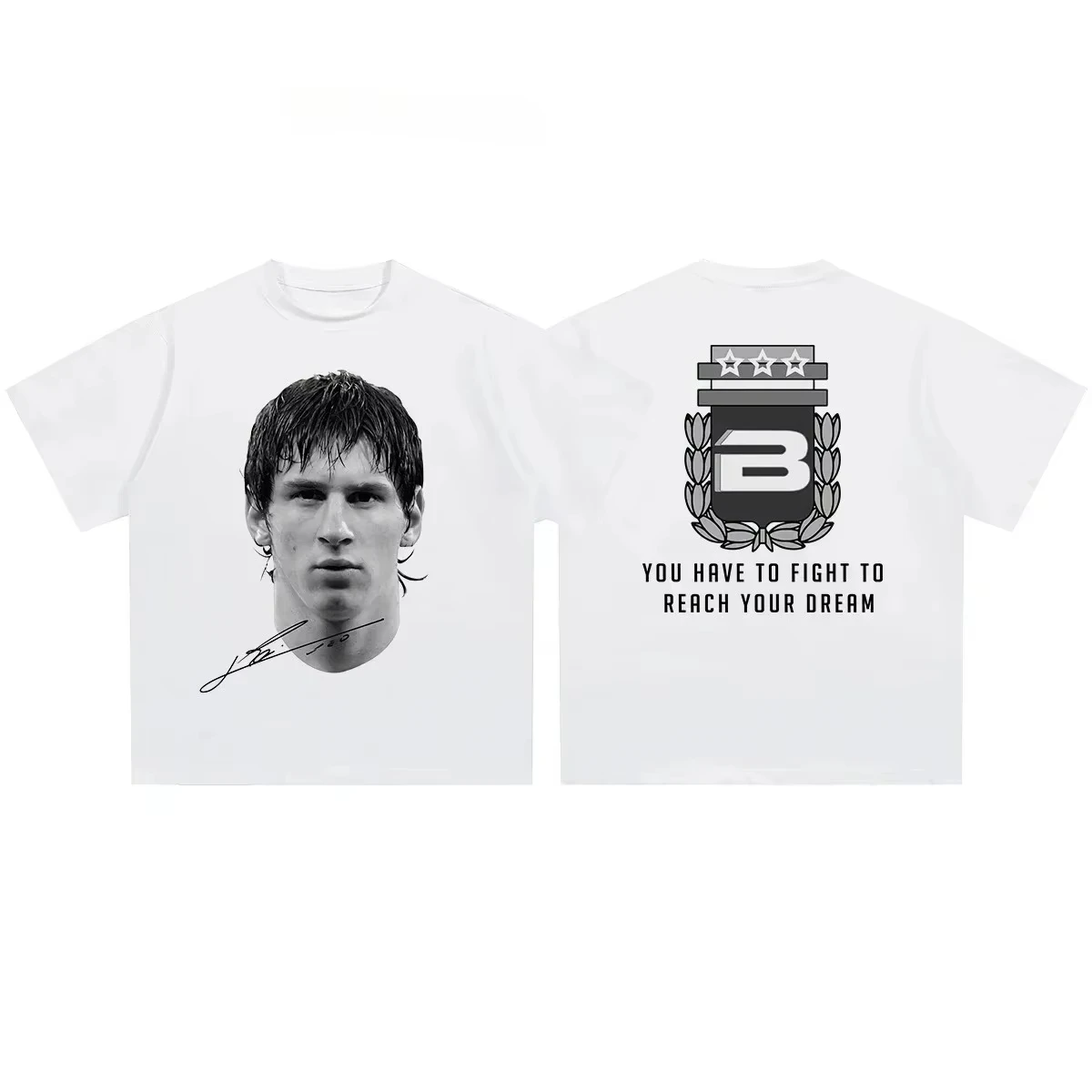 Cristiano Ronaldo Neymar Lionel Messi Fußball-Superstar Porträt Bedrucktes T-Shirt für Männer und Frauen Baumwolle Locker Lässig Kurzarm-Shirt