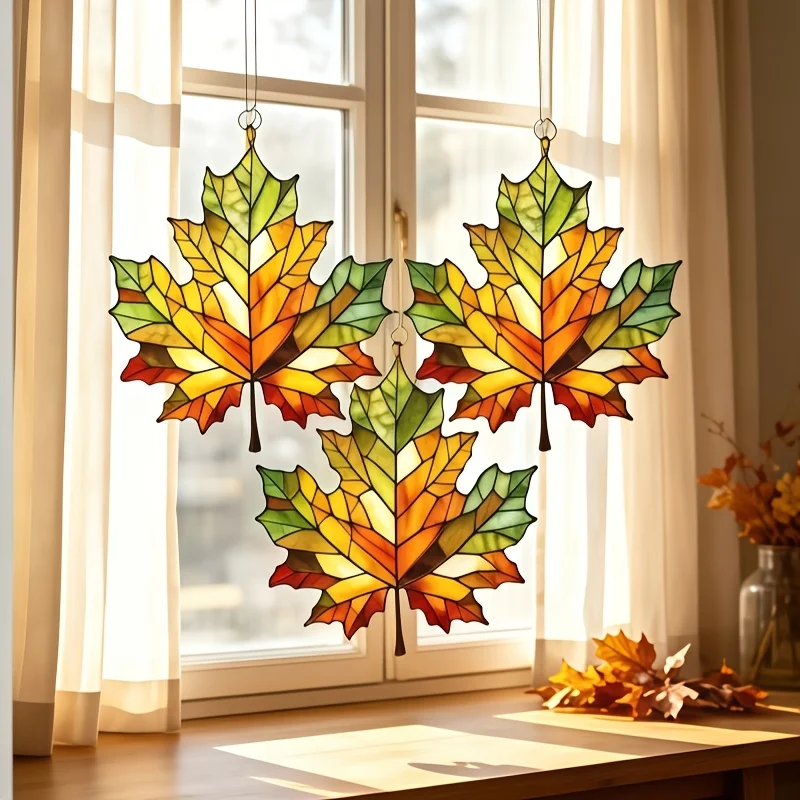 3pcs 2D Plane Acrylic Maple Leaf, Thanksgiving Special. Hung on Windows, Autumn Celebrations, Home Decor,Portal Decorations