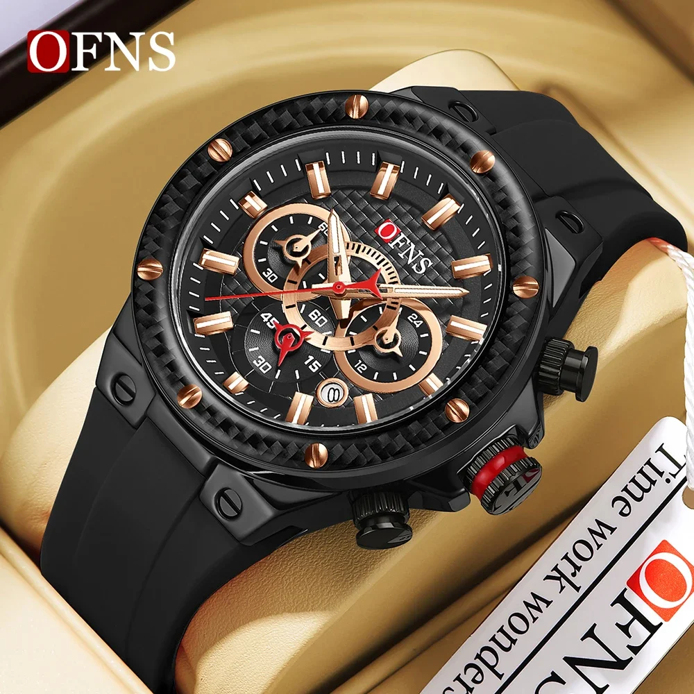 OFNS 5514 Men's Quartz Watch Cool Three Eyes Six Needle Fashion Trend Men's Multi functional Waterproof Men's Quartz Watch