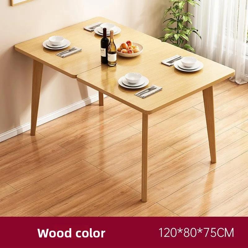 Modern Simple Folding Dining Table for Small Apartment Solid Wood Leg Retractable Square Table