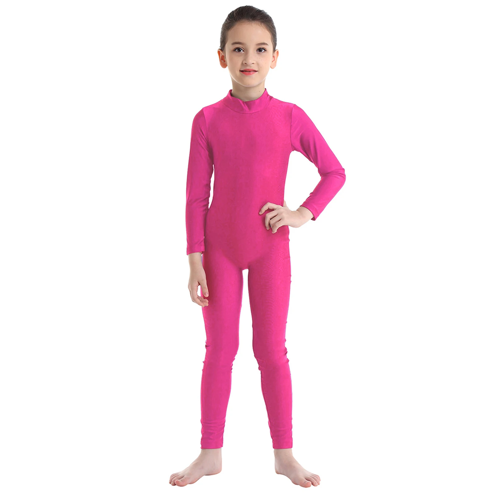 Kids Girls Gymnastics Leotard Ballet Dance Jumpsuit Unitard Dancewear Long Sleeves Zippered Ballet Jersey Full Length Body Suit