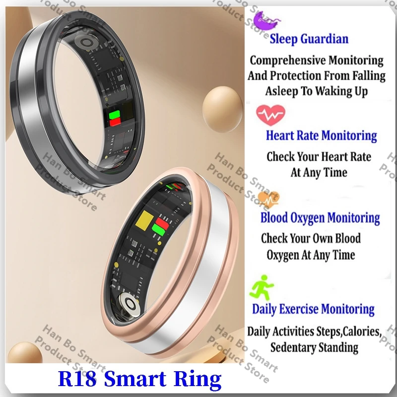 2024 NEW R18 5ATM Waterproof Smart Ring For Men Women Health Monitoring 100+ Sport Modes Fitness Tracking Waterproof Sport Ring