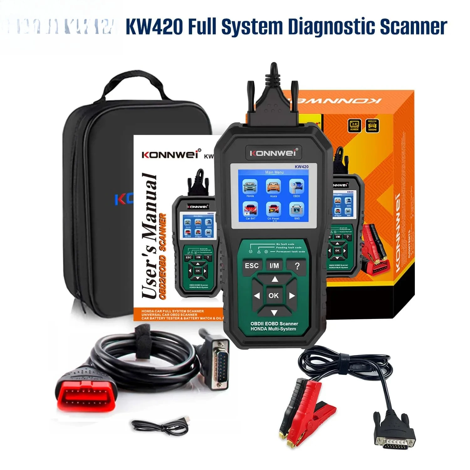 

KONNWEI KW420 Полный системный диагностический сканер Сброс масла Регулировка батареи Считыватель кодов Clear Trouble Code