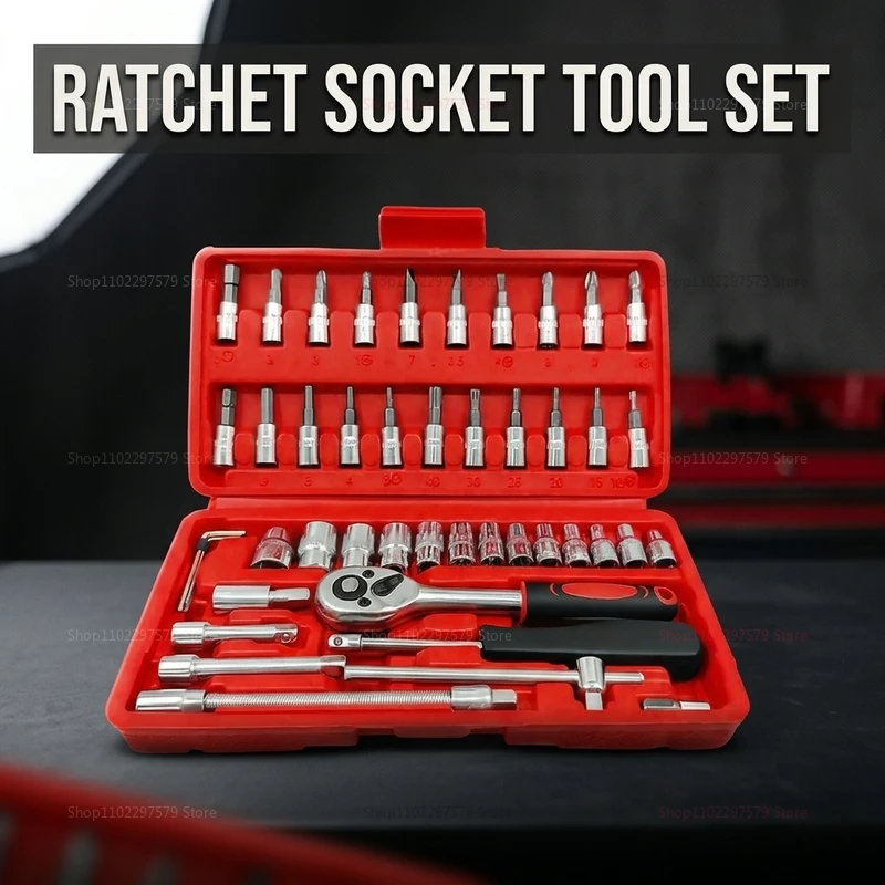 46 Piece Car Repair Tool Set Automotive Motorcycle Ratchet Wrench Socket Kit Garage Home Maintenance Auto Repair Tools
