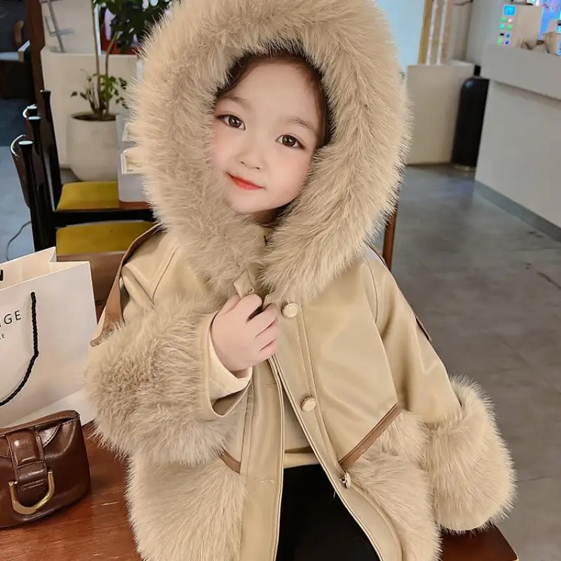 Kawaii فتاة الموضة رشاقته الفراء طوق القمم الفراء طالب الشتاء الكرتون عادية الدفء معطف مقنع سترة ملابس الأطفال #5
