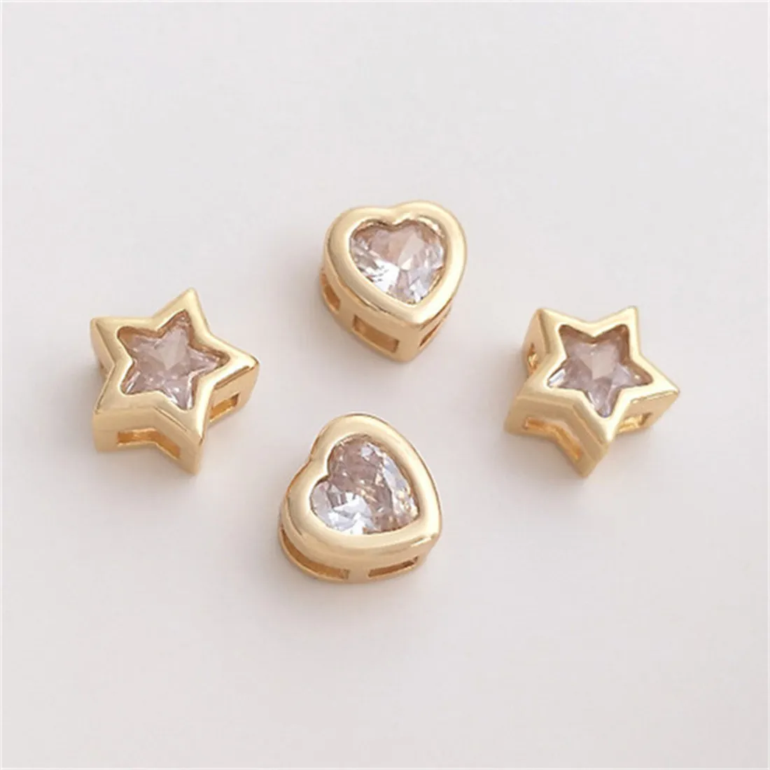 

14K Gold-plated Zircon Peach Heart Shaped Pentagonal Star Shaped Separated Bead Pendant DIY Bracelet Necklace Accessories C224