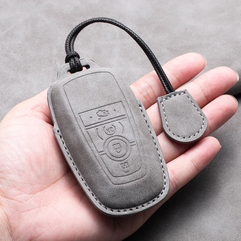 

Leather Car Key Case Cover For Ford Ecosport Everest Escort Focus F-150 F-350 Fusion Fiesta Mondeo Mustang Explorer Edge Ranger