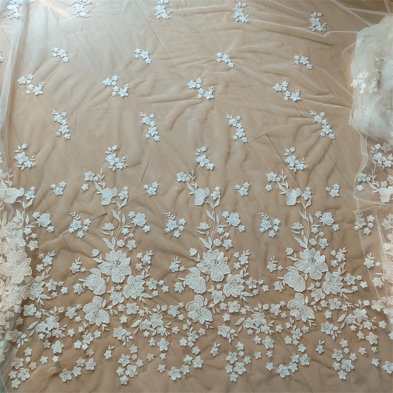 

White Bridal Wedding Dress Tulle Embroidery Lace Floral Appliqued Fabric DIY Craft Trim Supplies Material Veil Accessories