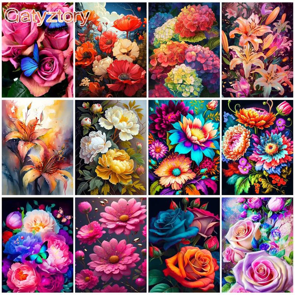 

GATYZTORY Interior Flower Oil Painting By Number For Adults Kit Wall Art Picture By Number Crafts Drawing Canvas Acrylic Handpai