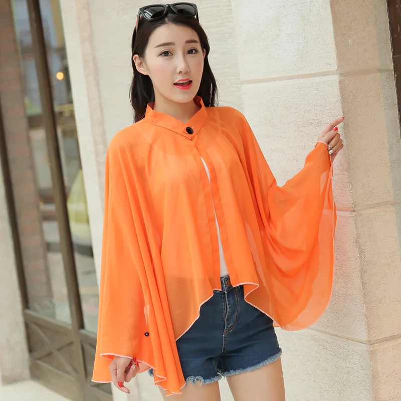 2022 Summer Women Cycling Driving Sleeve UV Proof Korean Chiffon Sunscreen Sunshade Lady Shawl Cloak Poncho Capes Red