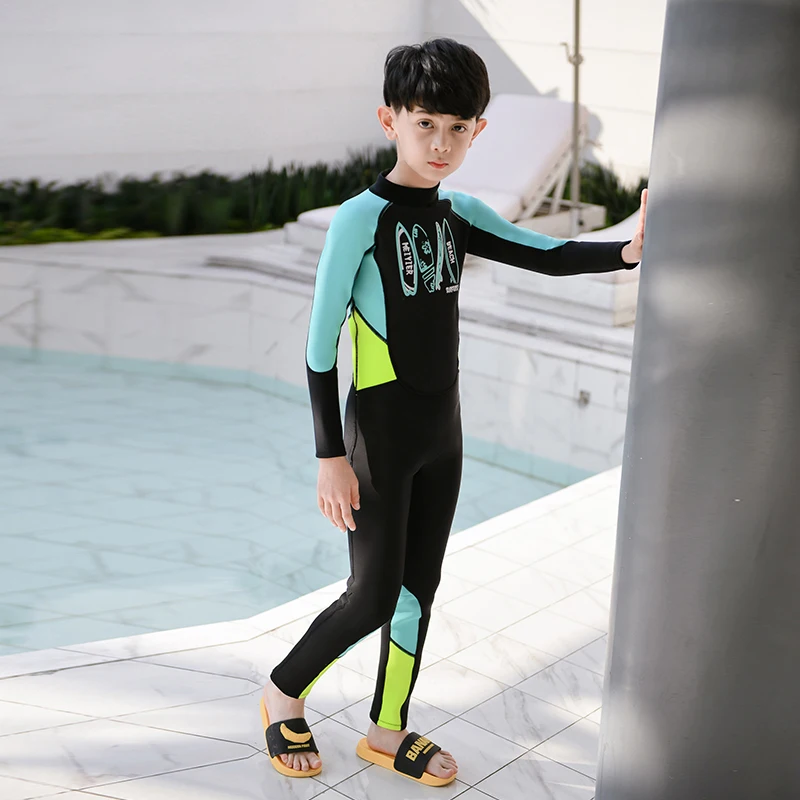 

2024 MEIYIER Thick Wetsuits For Kids One Piece Snorkeling Diving Suit Boys Full Body Long Sleeve Children's Swimsuit 2-15 Years