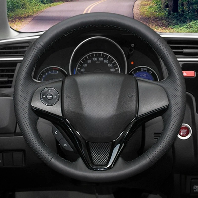 GNUPME DIY Artificial Leather Hand-Stitched Black Car Steering Wheel Cover for Honda Fit 2014 2015 Vezel 2014 XRV