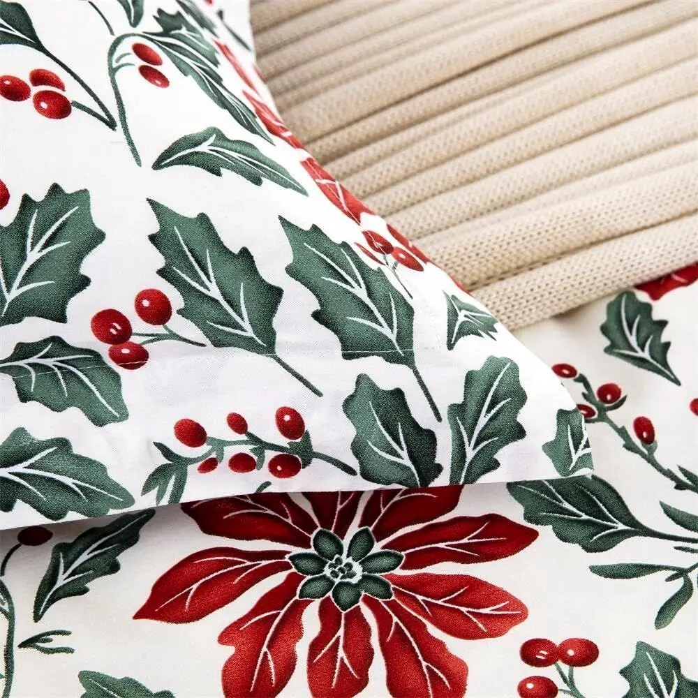 طقم غطاء لحاف قطن 100% مقاس كينج - 104x90 مع 2 شمز، تصميم زهرة عيد الميلاد في المزرعة #2