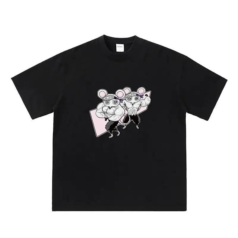 Anime Demon Slayer Uzui Tengen Print T-Shirts Unisex Lustige Ninja Mäuse Muki Muki Gym T-Shirt Muskulöse Maus UNISEX Übergroßes Oberteil