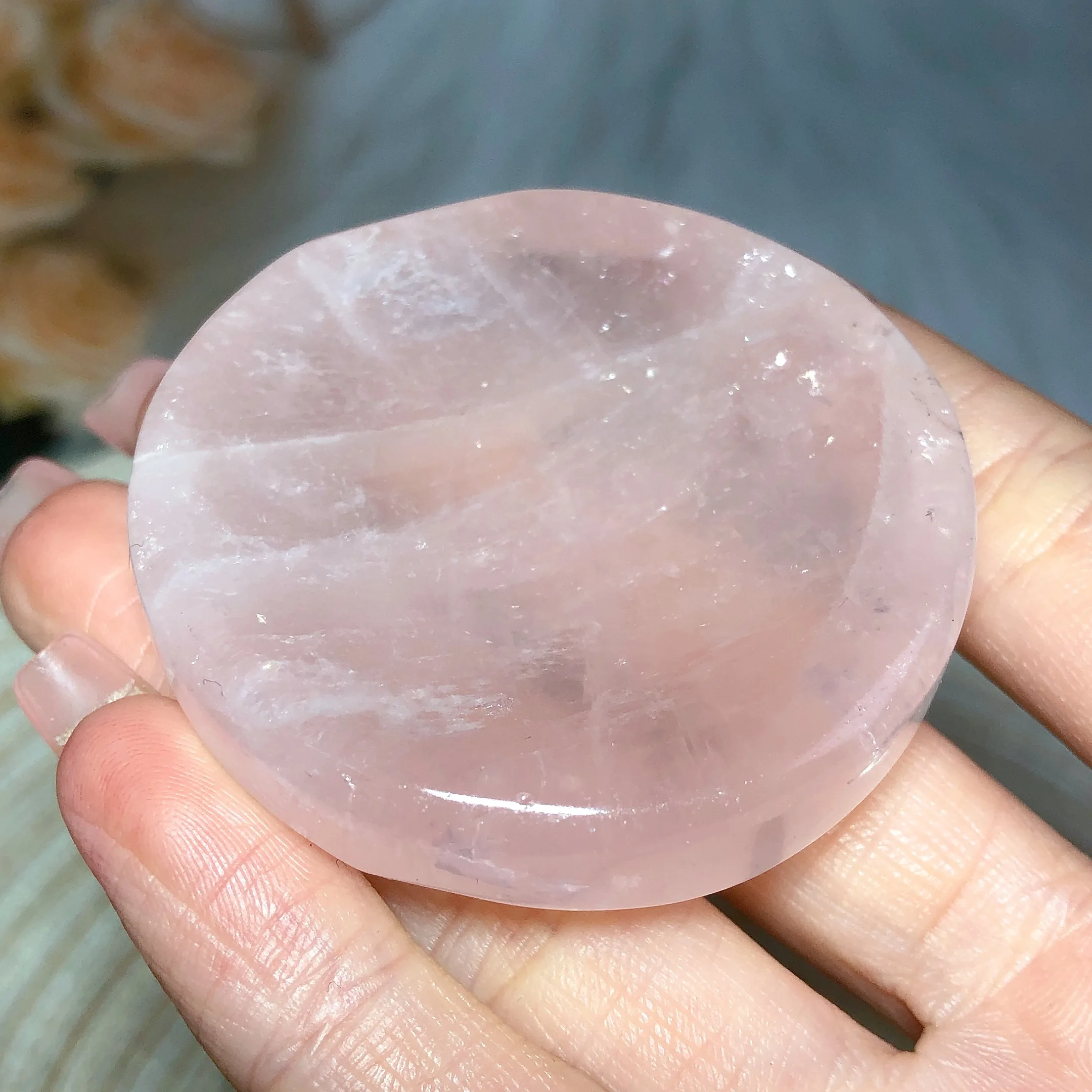 Natural Crystals Rose Quartz Circle Bowl Polished Reiki Healing High Quality Home Decorations Room Decor Energy Gift