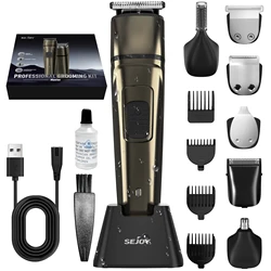 Sejoy master kit de aliciamento masculino 5 em 1 multifuncional elétrica máquina de cortar cabelo recarregável navalha aparador de barba nariz