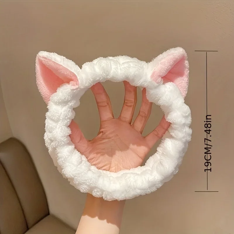 Cute Kitten Ear Elastic Headband - Soft, Water-absorbent, Sweat-absorbent Headband For Face Washing, Makeup And Skin Care