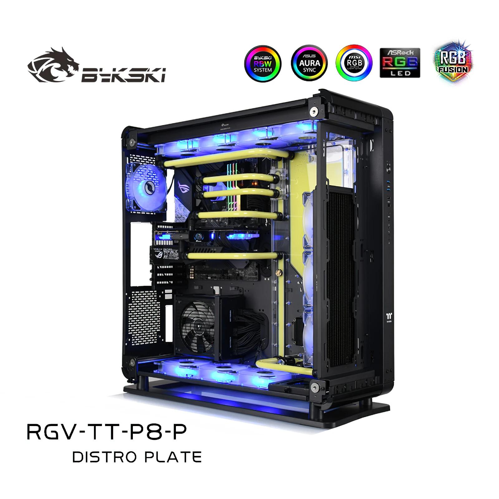 Imagem -04 - Bykski-rgb Water Cooling Distro Placa Reservatório para Thermaltake tt Core p8 Chassis Rgv-tt-p8-p